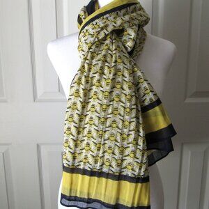 BUSY BEES Cloth Cotton Wrap Scarf Large Yellow White Blue Country Bee Dupatta